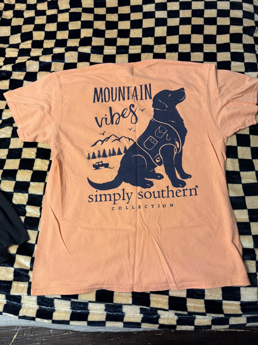 Simply Southern Peach Tee with Navy Dog Mountain Graphic
